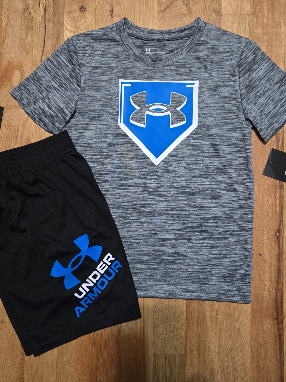 Under Armour Baseball Gray Heather Tech Short Set with Blue Logo